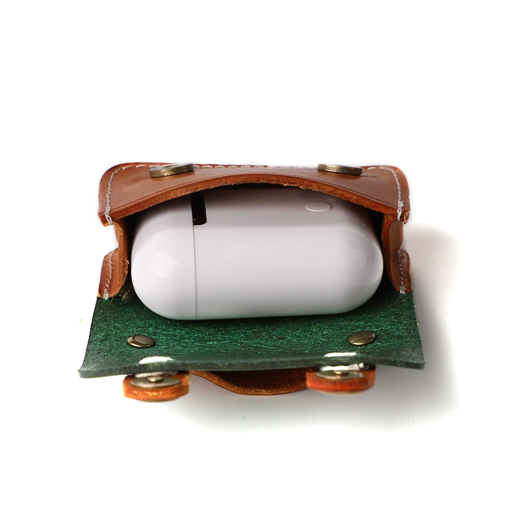 JOGUJOS Small Headphone Case Genuine Leather Protective Case Cute Headphone Carry Case For Head Phones