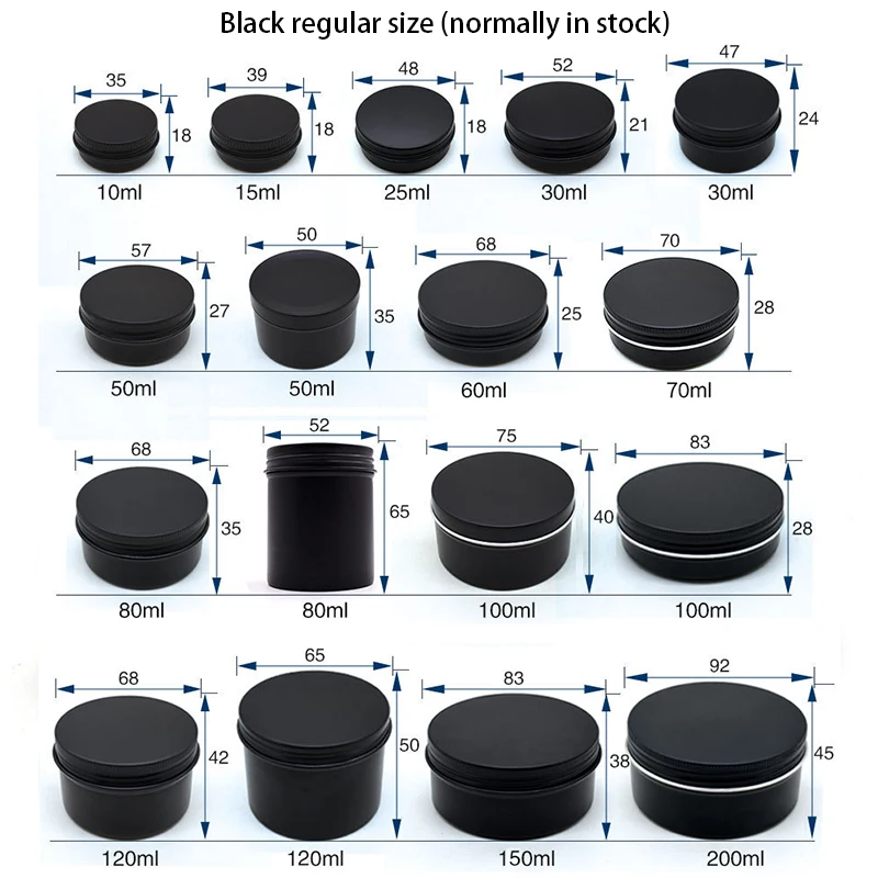10ml-220g aluminum box car wax round threaded cans cosmetics DIY dispensing black Tin