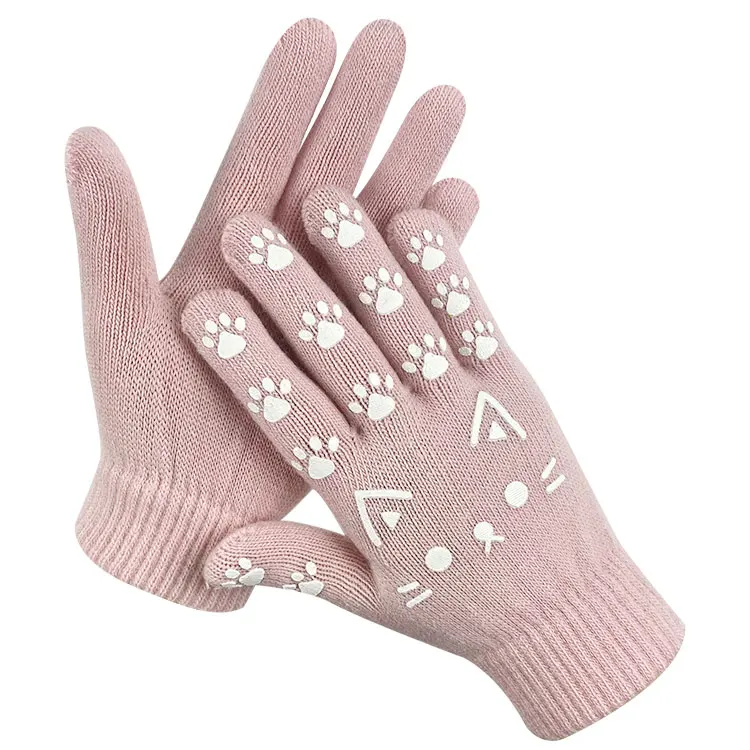 Children Acrylic Knitted Warm gloves with PVC printing Winter gloves for Kids
