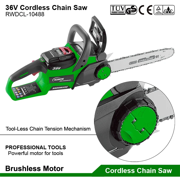 Cordless Chainsaws 36V Lithium Battery Powered Hand Chain Saw Professional 14 Inch Trees Wood Small Electric Cordless Chain Saws