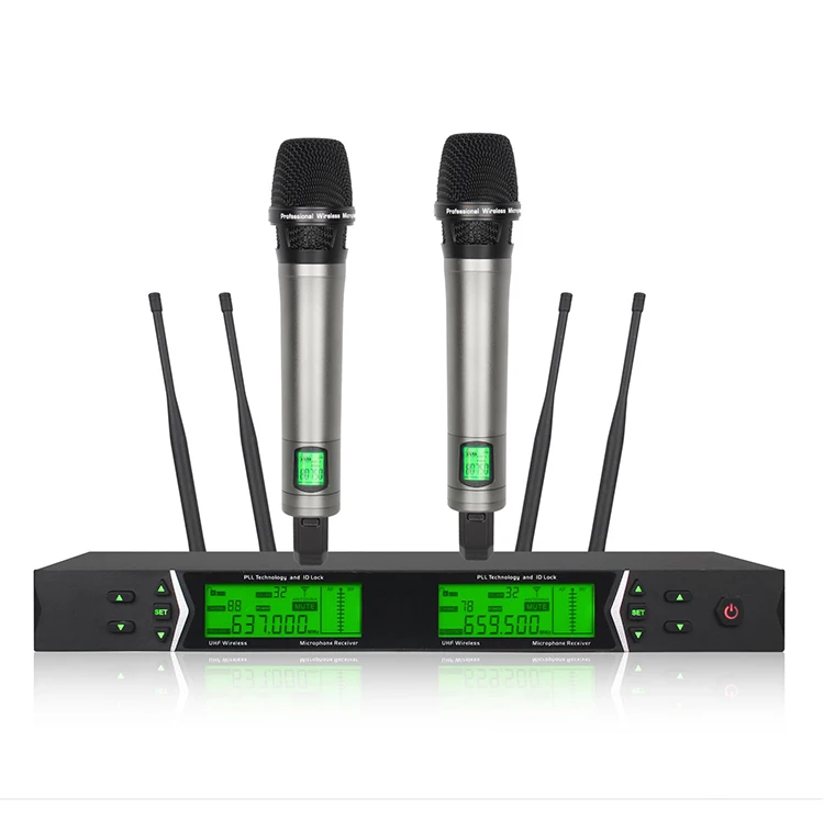 Guangzhou professional wireless vocal microphone set 2 ultra-high frequency dynamic handheld wireless microphones