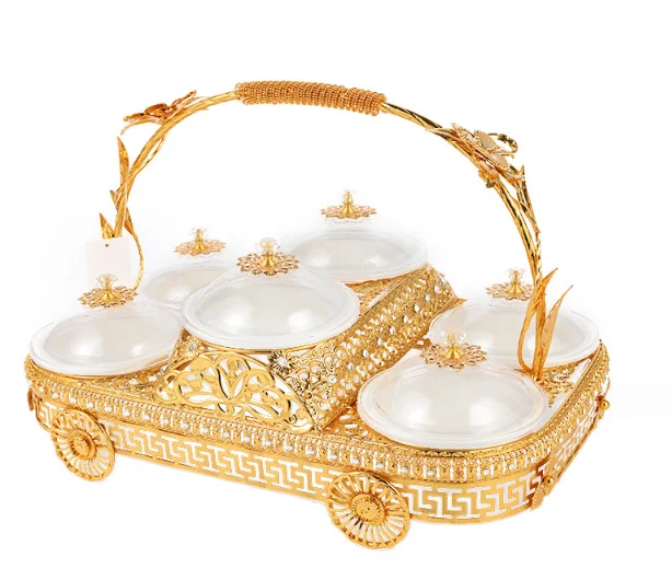 2023 New Style Creative Snacks Fruit Storage Basket Alloy Metal Baskets with 3 Acrylic dried fruit box