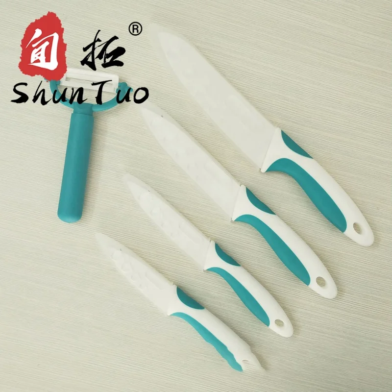 SHUNTUO 5 PCS knife set kitchen double color handle peeler fruit meat zro2 ceramic knife set with sheath