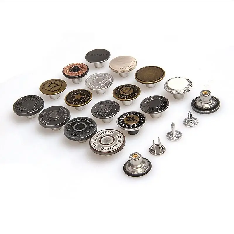 Custom Logo Metal Button Cheap Price Custom Jean Button round Zinc Alloy Button for Denim Garments Plated Technique