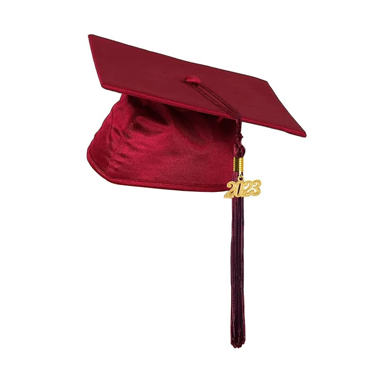 2023 Custom Logo High School Shiny Gold 100%Polyester Graduation Cap & Tassel