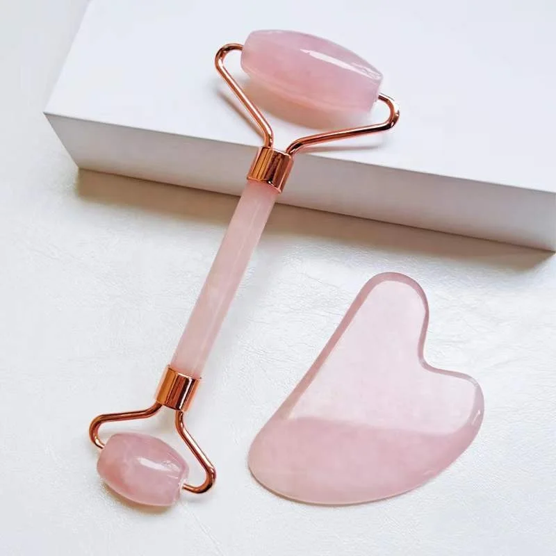 2021 rose quartz face massage  natural stone gouache scraper jade roller