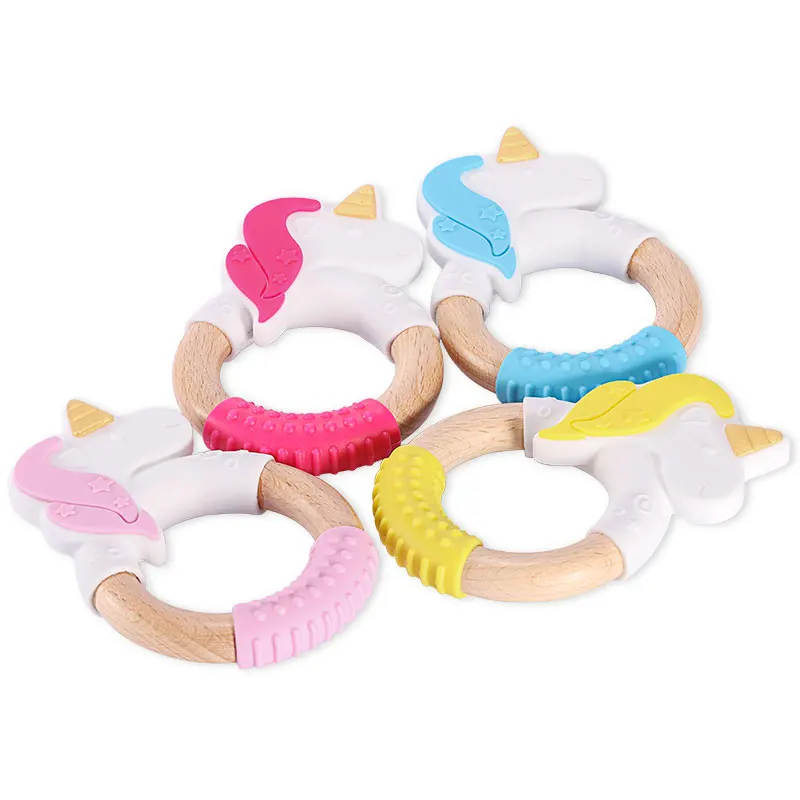 Wholesale Children Safe Shenzhen Wood Chew Ring Silicone Custom Kids Wooden Teether