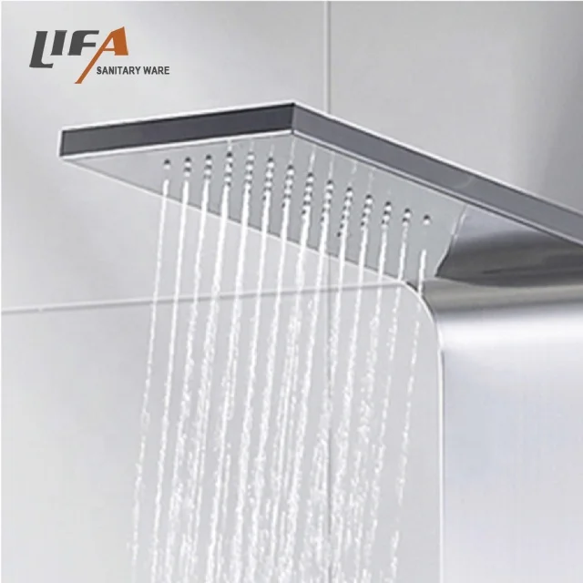 Modern Wall-Mounted Dual Handle Bathroom Rain Shower Set Brushed Finish Stainless Steel Shower Panel with Massage