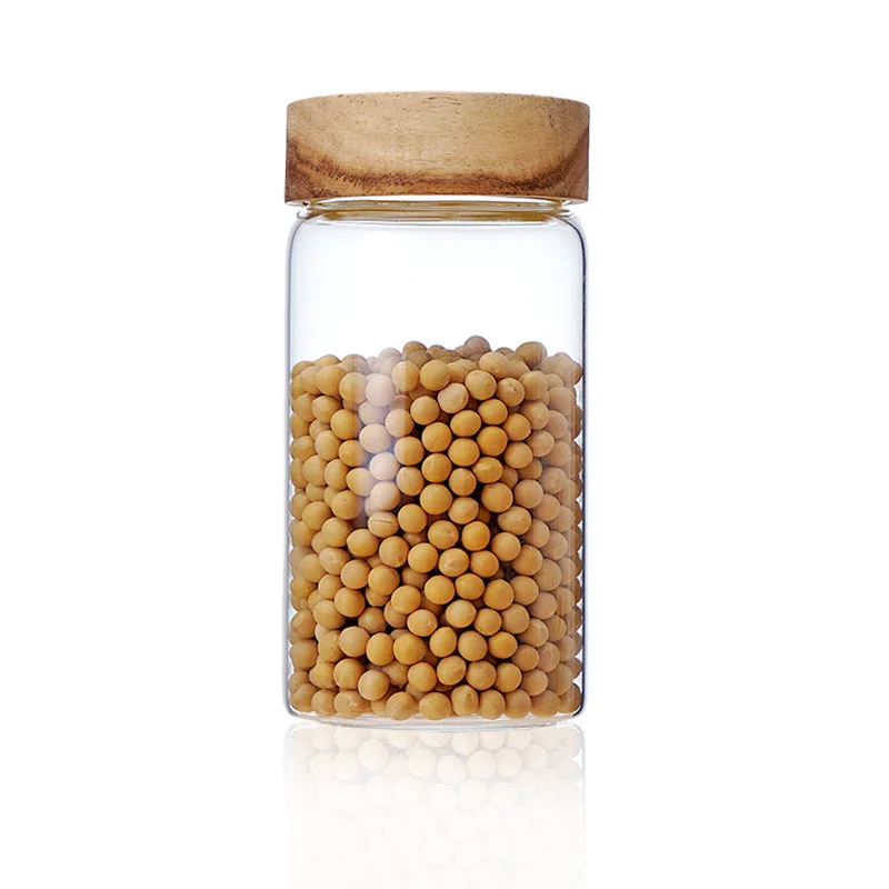 hot sell borosilicate kitchen storage glass jar spice tea nut container with bamboo lid