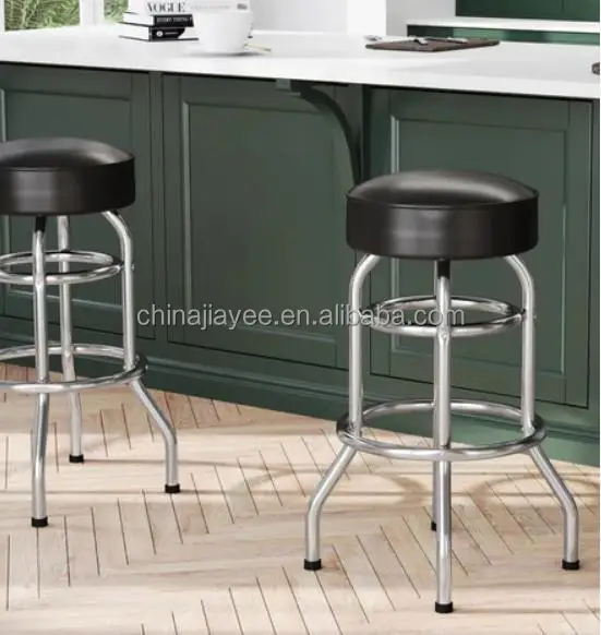 PVC Shop/Garage stool Double Ring Chrome Swivel Bar stool custom design logo leather bar stool