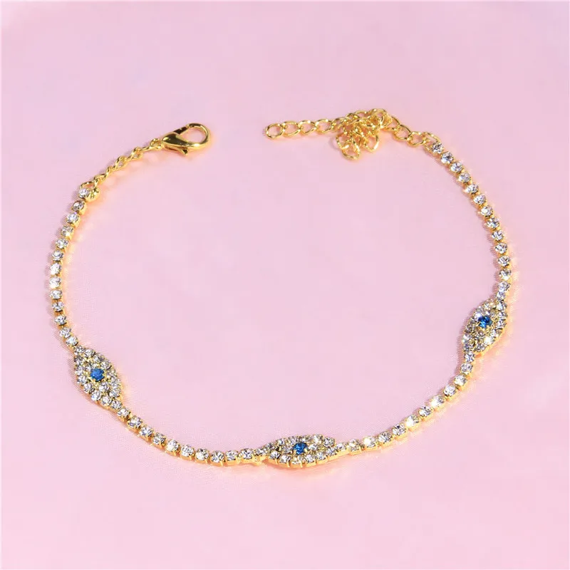  Cute Shiny Rhinestone Jewelry Anklets Evil Eyes Anklet Gold