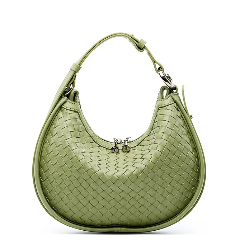 DEM Half Moon Design New  hand-woven Genuine Leather High Quality Cowhide Underarm Shoulder Bag Casual Fashion Handbag