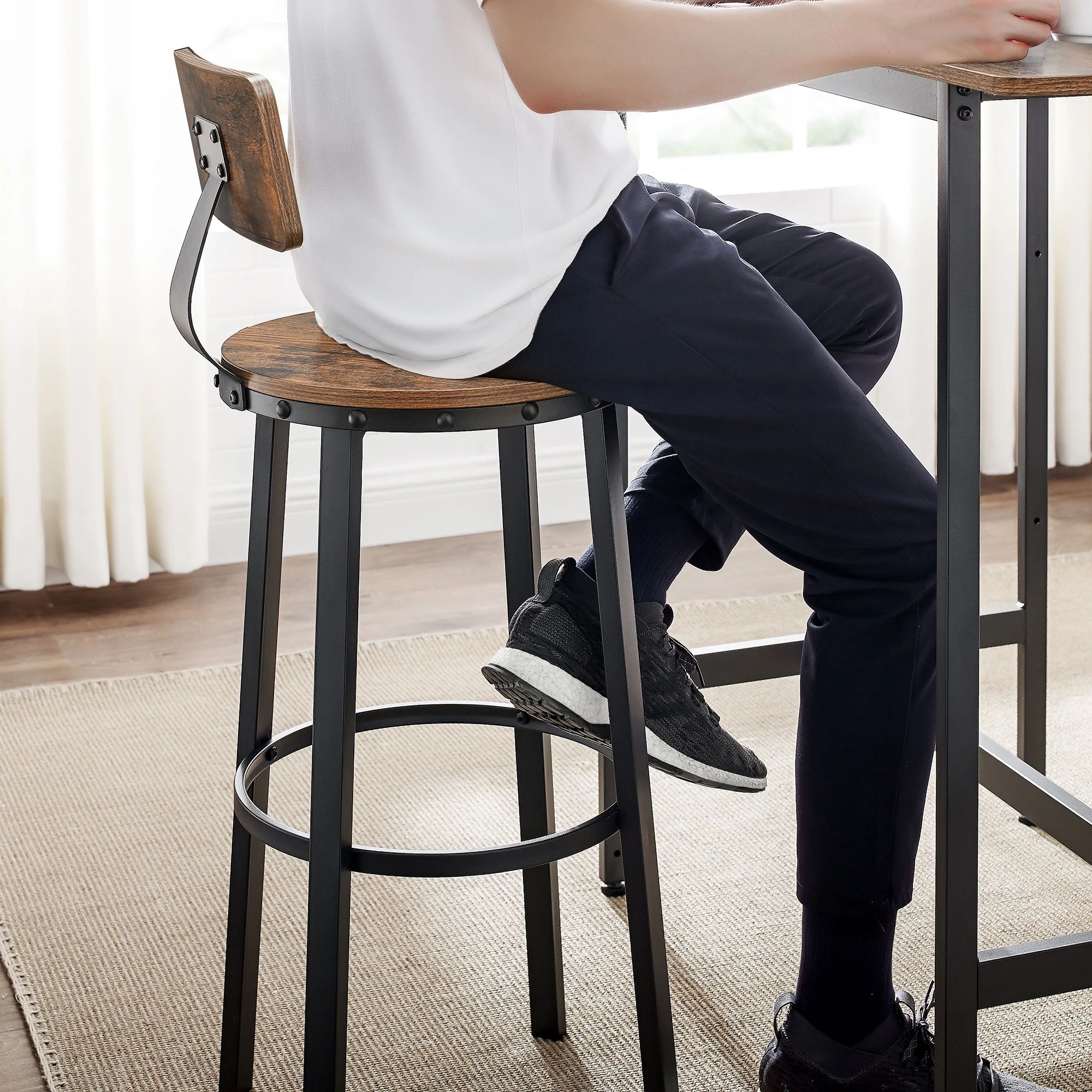 Vintage brown rustic high back bar stool chair wooden high bar chair for bar table restaurant chair