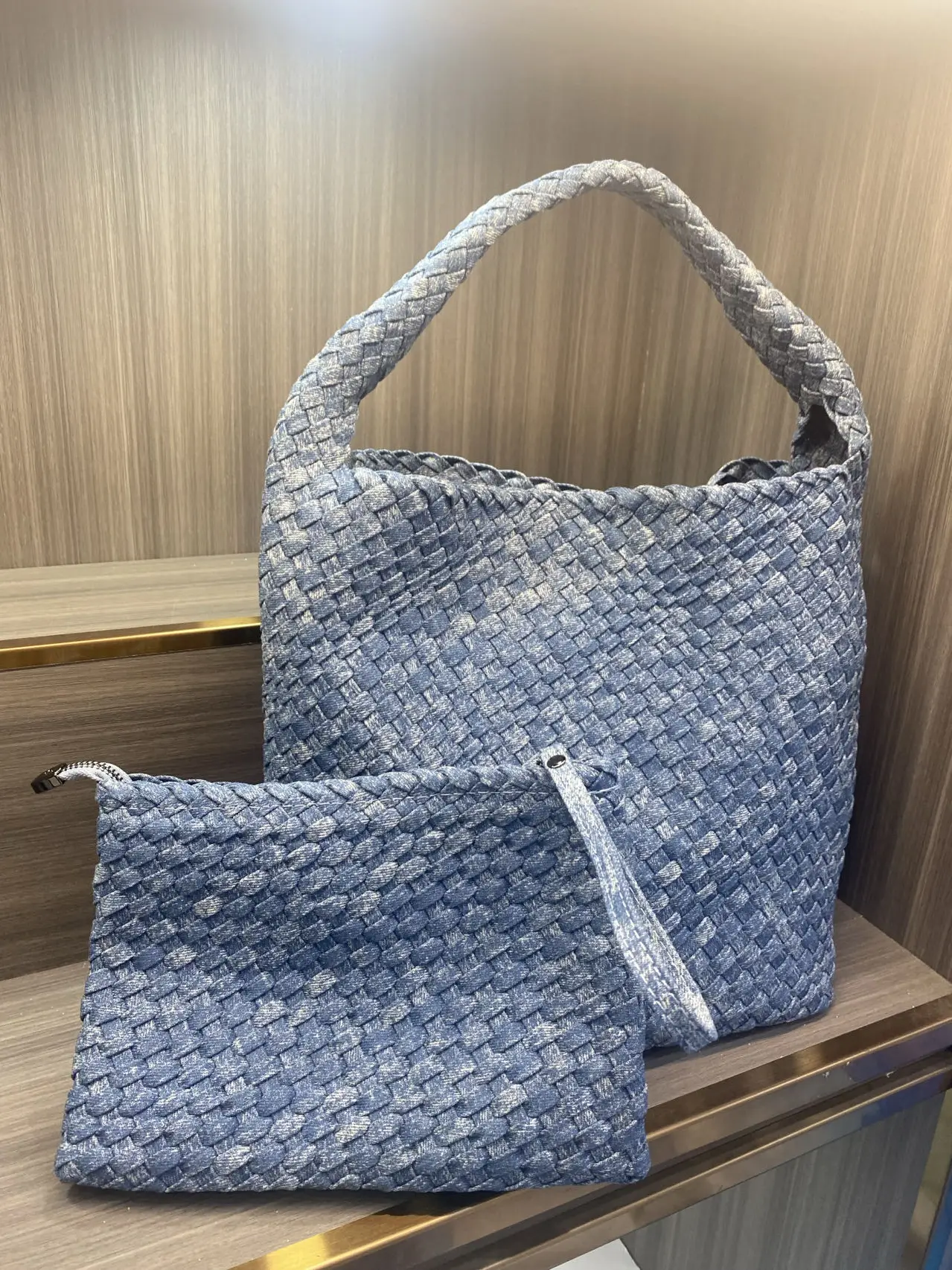Factory Price 2 Pieces Set Weave Mini Medium Large Bags Handbag Woven Denim Tote Bag
