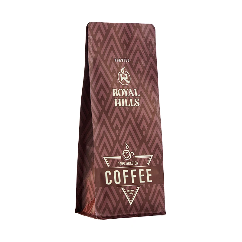 High Barrier 100Gram 110Microns Kraft Paper/AL/PE Gloss Finish Shading Mini Flat Bottom Easy Tear Coffee Beans Packaging Bags