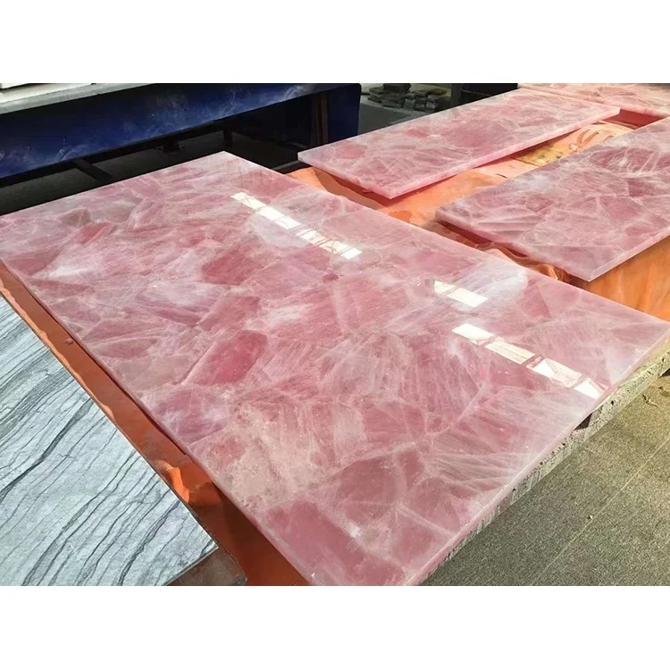 Luxury internal backlit large pink rose quartz crystal slab for countertop
