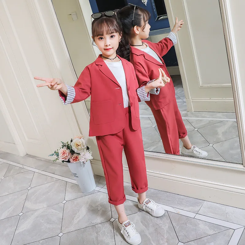 Autumn 2pcs business Western Suit teen clothes for kids girls set