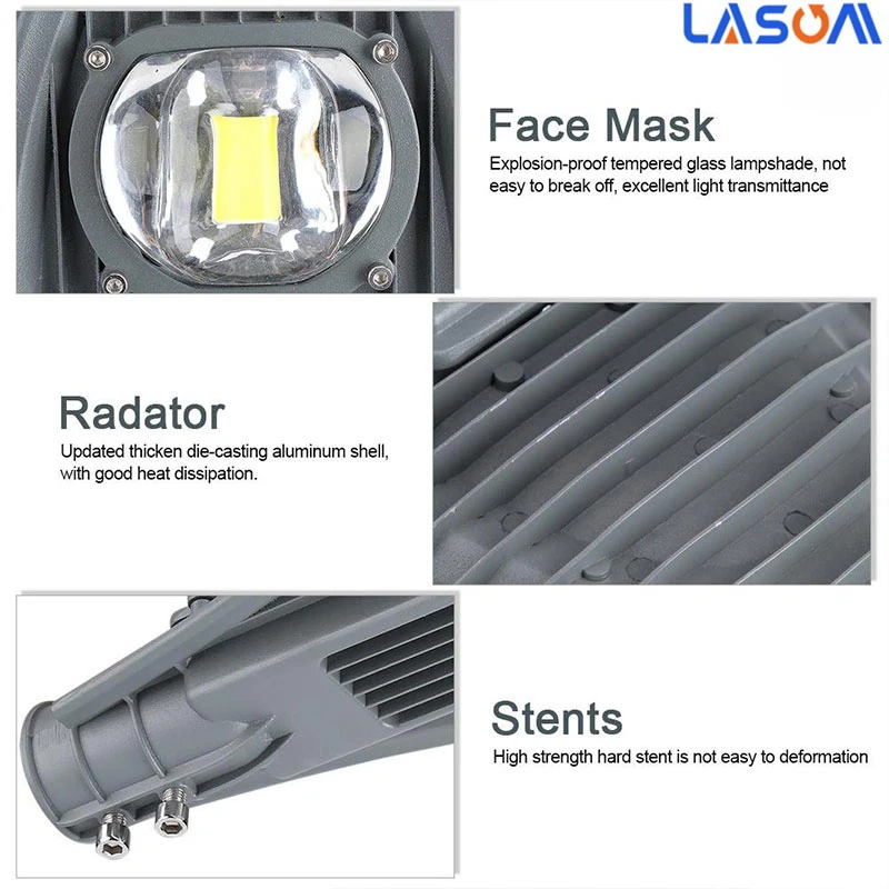 Quality Assurance 50W 100W Big Black LED Solar Charge Board Street Lights High Lumen Lamp Explosion Proof High Power 100W 200W