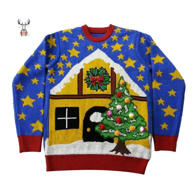 Unisex Crewneck Jacquard Knitwear Pullover Jumper Ugly  Christmas Sweater