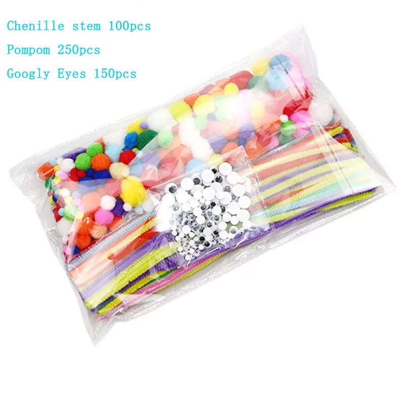 Sale Chenille Stems Pom Poms Craft and Wiggle Googly Eyes Self Adhesive Pipe Cleaners Craft Set for DIY Art Craft Decorations