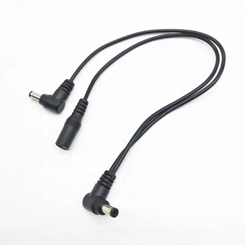 2464 wire 20AWG Black Right angle 5.5x2.1mm male  to DC 5521 male + DC 5.5*2.1mm female  Power plug Splitter Cable
