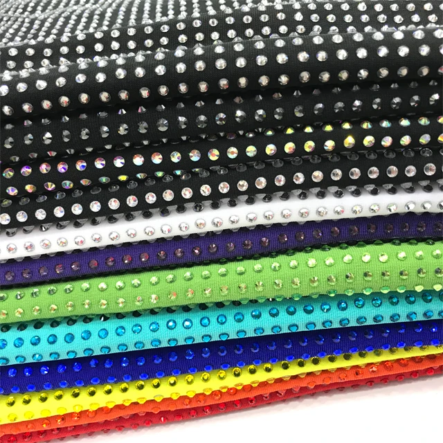 va134 wholesale 1*1.5meter stretch crystal patchs rhinestone applique fabric mesh rhinestone fabric  by yard for party dress
