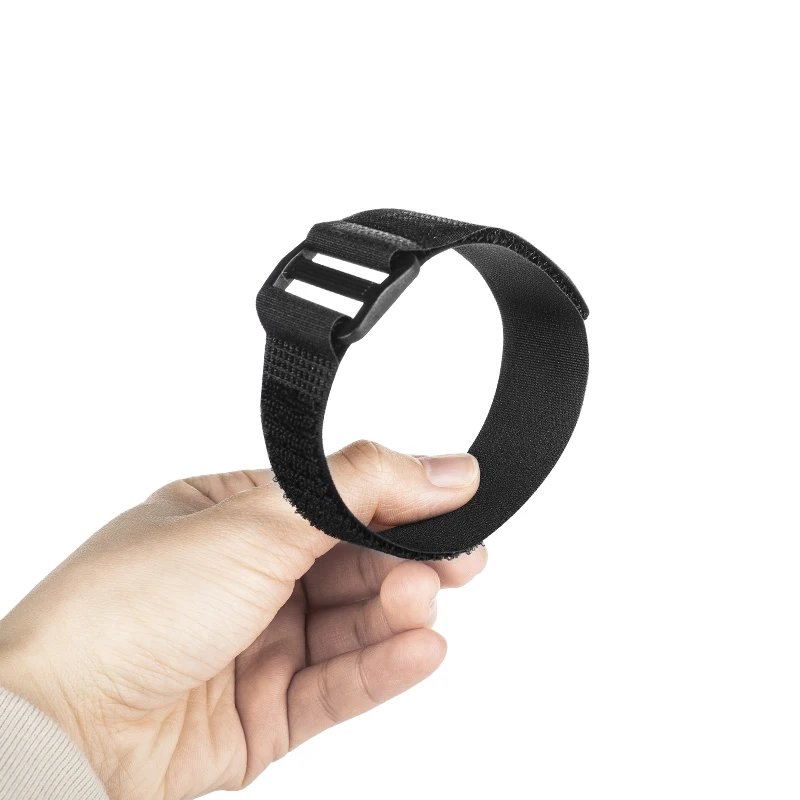 Eco-friendly metal Plastic Buckle Cinch Strap Self Grip Reusable Hook And Loop Cable Tie With Long Tail