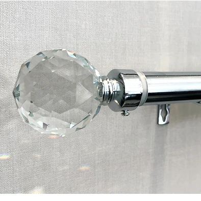 High Quality 25mm Iron PVC Curtain Pole Accessories Window Finials with Crystal Glass Ball Home Use 25mm Diameter Curtain Rod
