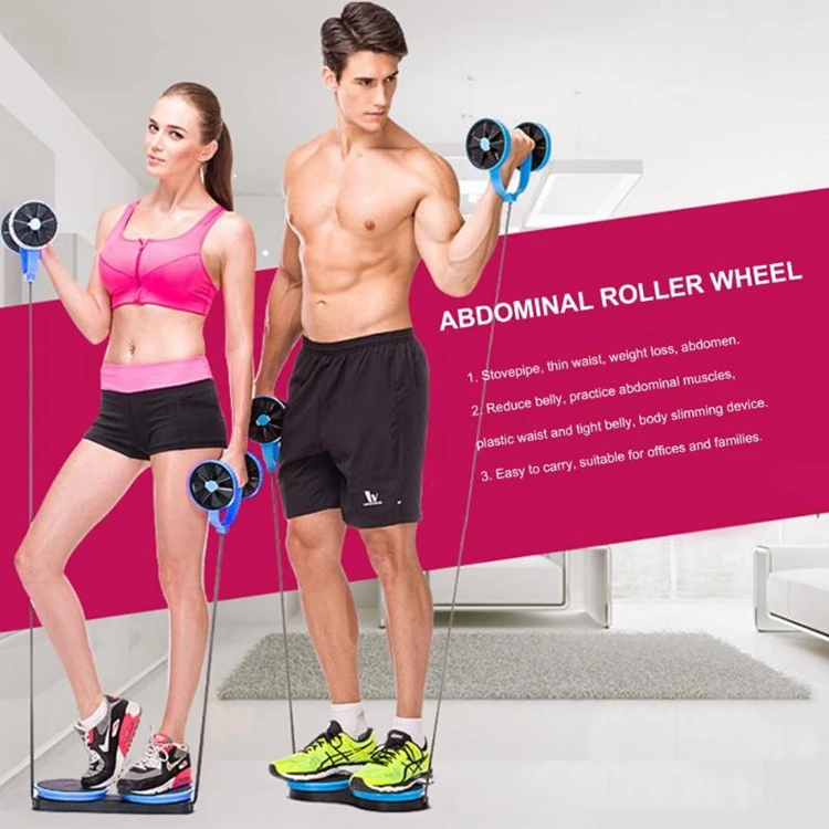 Professional Fitness Gym Waist Slimming Trainer Exercise Workout Equipment Double Abdominal Wheel Roller