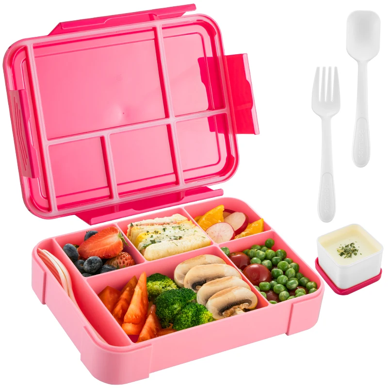 Book Style Reusable Lunch Snack Containers Leakproof Kids Lunchbox Toddler Bento Box with Utensils Free Food Plastic Rectangle