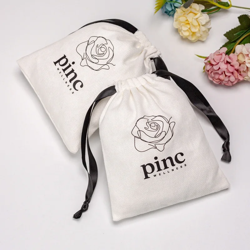 Organic Customized Logo Small Twill Cotton Pouch Clothing Shoes Dust Cotton Drawstring Bags