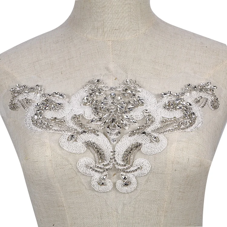 RM372 fashion handmade crystal rhinestone applique for bridal crystal beaded bodice embroidered patches