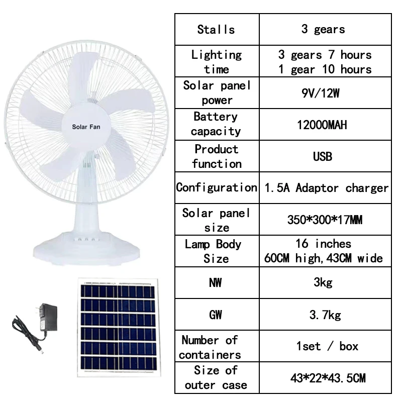 factory solar fan 16inches18inches  Rechargeable solar floor fan with Solar Panel Powered high quality Fan for indoor/outdoor