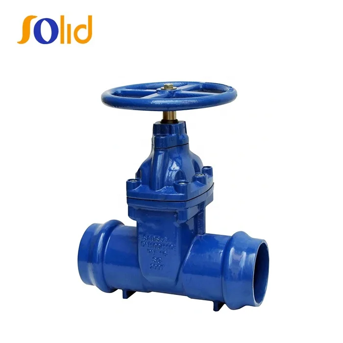 DIN3352 63mm-315mm NRS Hand Wheel Ductile Iron Double Socket  End Gate Valve for PVC Pipe