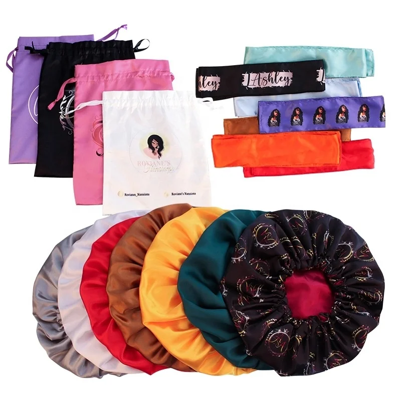 Factory Selling Reversible Silk Headband And Satin Hair Wraps Sleep Satin Hair Bonnets With Logo Custom