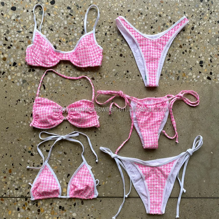 OEM design striped printing Soft Material swimwear fitness tie front swimsuit custom Men Short Trunks High Quality bikini 2023