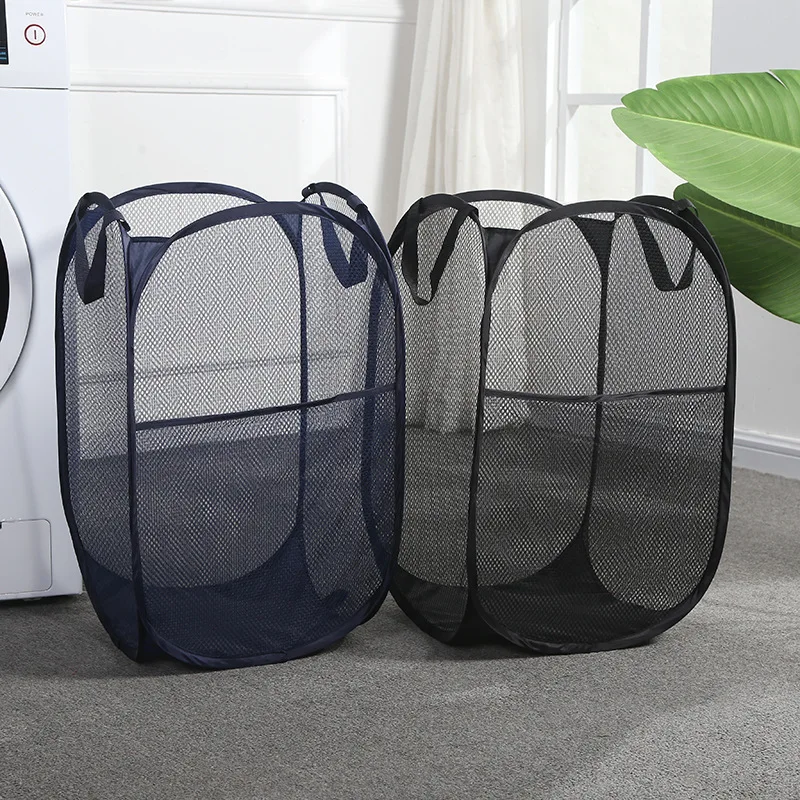 Foldable Mesh Laundry Hamper Pop Up Collapsible Dirty Washing Clothes Storage Basket Laundry Basket with Handles