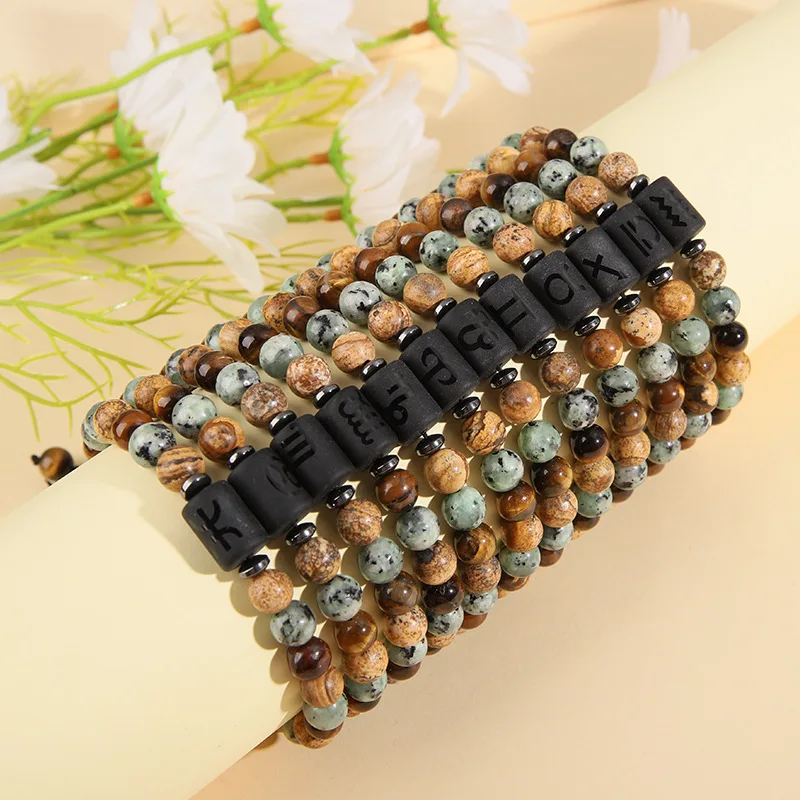 New Design bracelet pierre naturelle Braided 12 Zodiac Signs Agate Beads Macrame Friendship zodiac sign bracelet