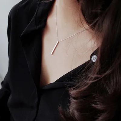 Tonglin 925 sterling silver Japanese and Korean style simple geometric square bar silver necklace jewelry For Women
