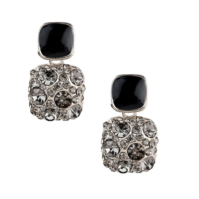 Custom Packing Eco-Friendly Crystal Rhinestone Dangle Earrings Vintage Statement Baroque Geometric Square Stud Earrings