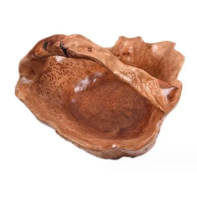 Guan Sen Eco Friendly BURL WOOD CARVED BASKET BOWL TREE STUMP ROOT LARGE BPA root carving natural wood