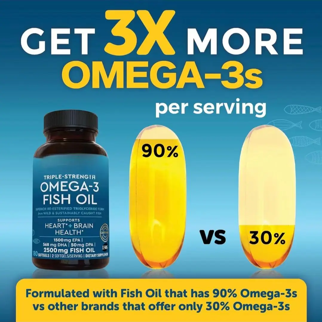 Omega 3 Fish Oil Supplement, Triple Strength Fish Oil with Re-Esterified Omega 3 Fatty Acids with EPA DHA DPA, food supplements