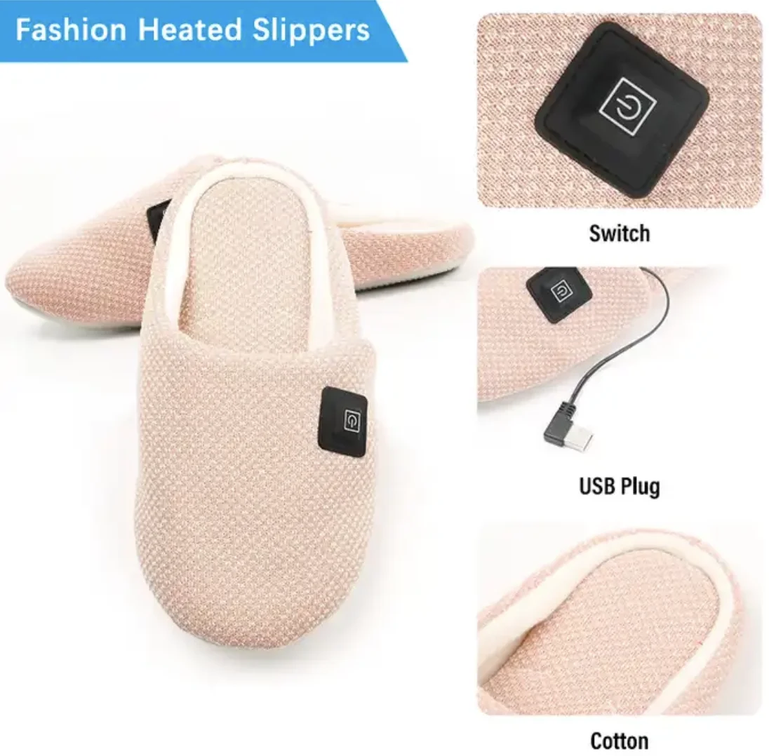 Bedroom Warm Shoes Heating Cozy Cotton Slippers for Wholesale Carbon Fiber Battery Powered Rechargeable Indoor Custom Winter PVC