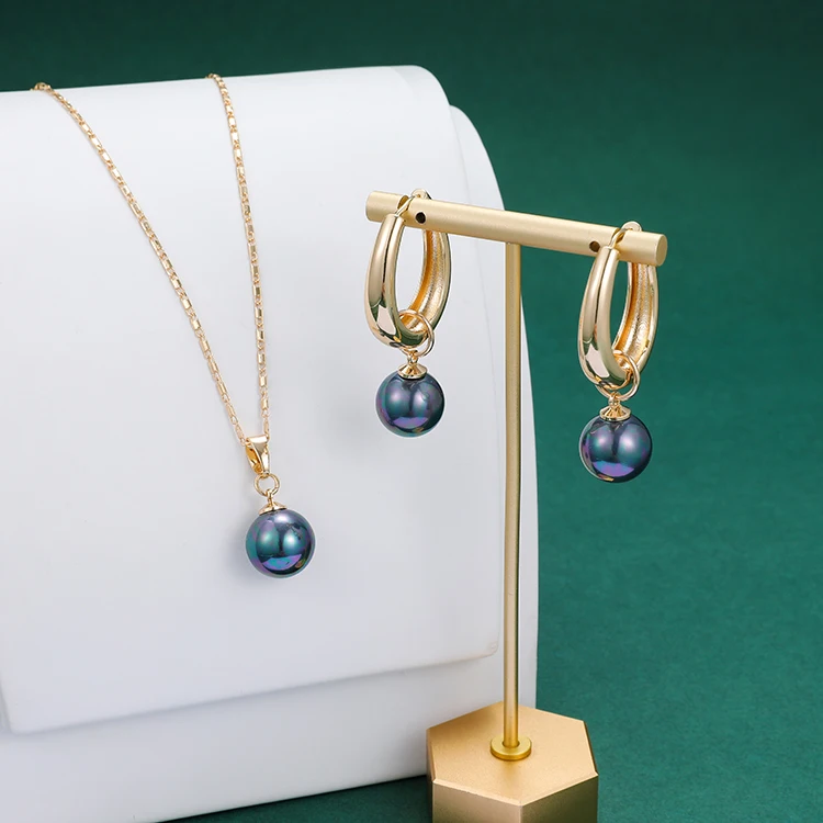 Hawaiian Jewelry Large Pearl Necklace 18k Gold Plated Pearl Earring Necklace Set Wholesale