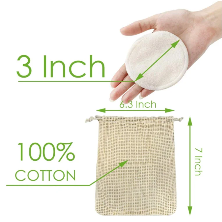 Ready to Ship Eco Friendly Reusable Bamboo Terry Makeup Remover Pads Washable Organic Cotton Face Rounds Facial Cleansing Wipes