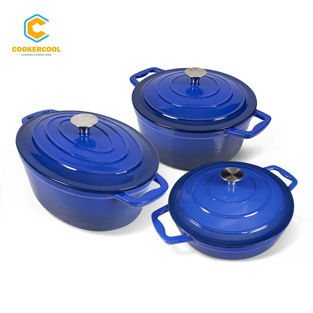Cookercool Hot fashion cast iron blue enamel coating large casseroles non stick cooking pot for sale