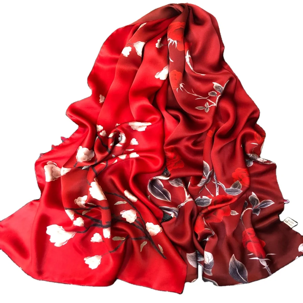 Christmas present wholesale custom small silk small square scarf 100% silk 170*53cm lady AB face button towel