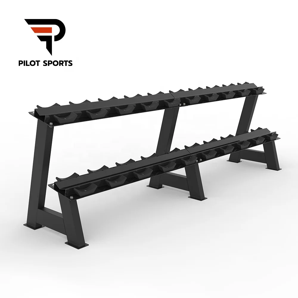 PILOT SPORTS Gym Equipment Fitness 2 Tier Fixed Pro-Style Dumbbell Rack 10 Pairs Dumbbell Rack