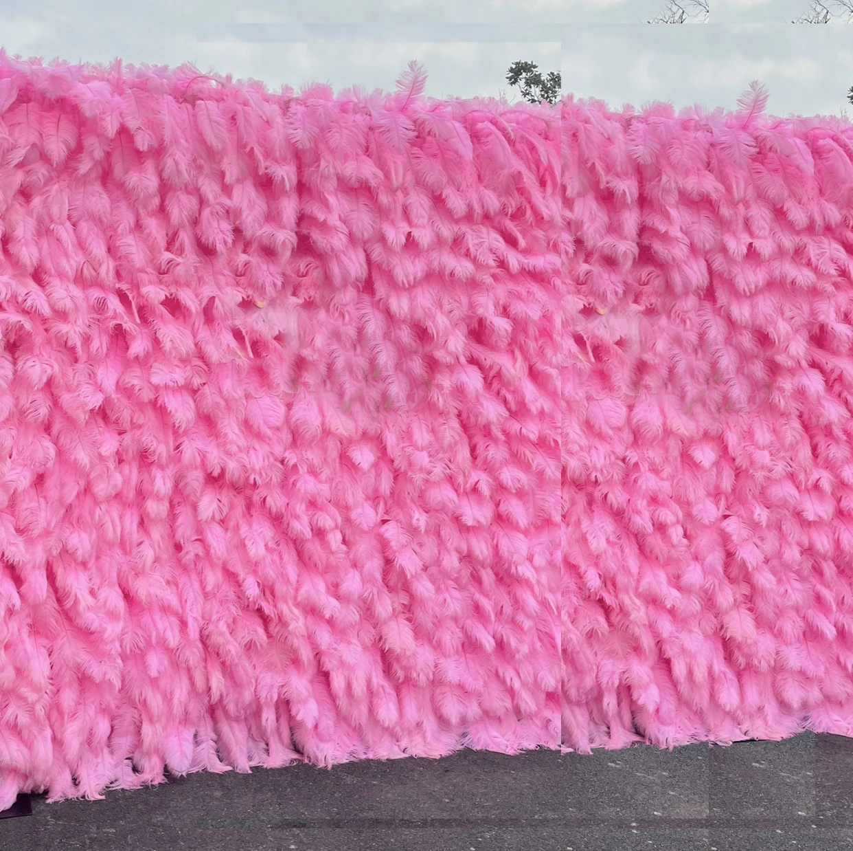 Free Shipping 15--20cm Pink White Ostrich Feather Wedding Baby Birthday Flower Wall Panel backdrop For Party Decoration