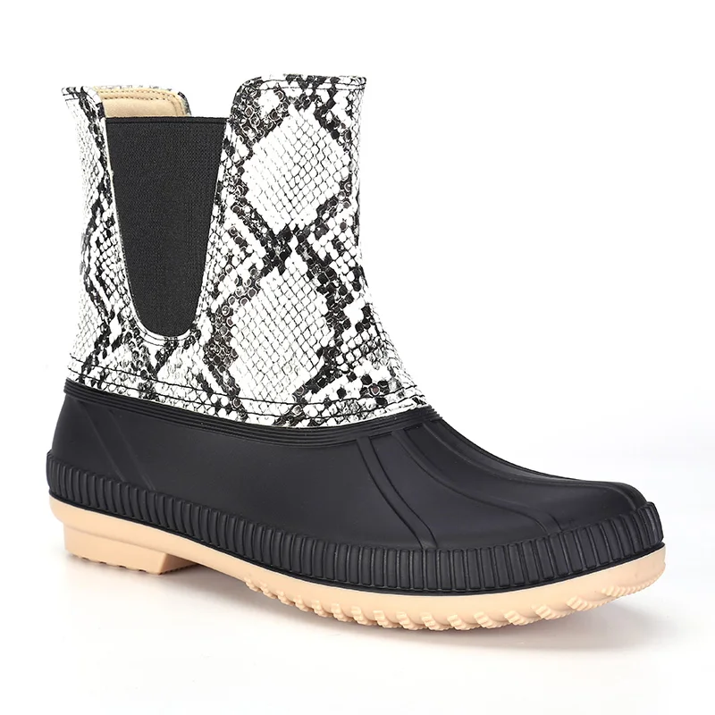 Customize Snow Boots Luxury Rain Shoe Woman PU Black Snake Chelsea Design